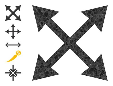 Vector Lowpoly Maximize Arrows Icon and Additional Icons Stock Illustration