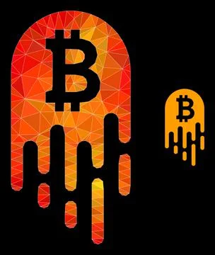 Vector Lowpoly Melting Bitcoin Icon with Flame Gradient Stock Illustration