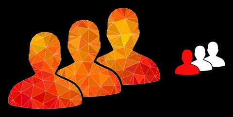 Vector Lowpoly Men Group Icon with Orange Colored Gradient Stock Illustration