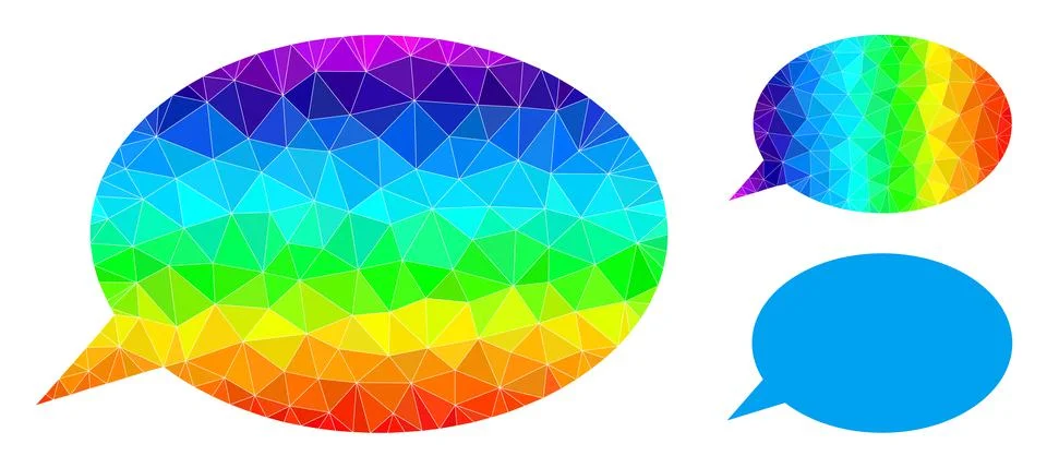 Vector Lowpoly Message Cloud Icon with Spectral Colored Gradient Stock Illustration
