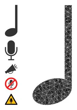 Vector Lowpoly Music Note Icon and Other Icons Stock Illustration