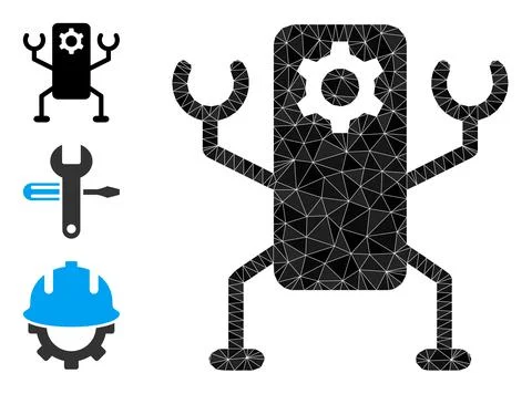 Vector Lowpoly Nanobot Icon with Other Icons Stock Illustration