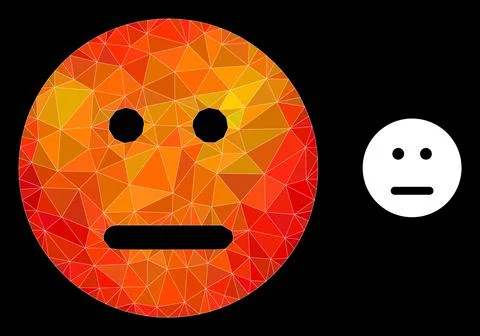 Vector Lowpoly Neutral Smiley Icon with Fire Gradient Stock Illustration