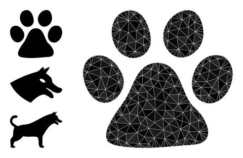 Vector Lowpoly Paw Print Icon with Similar Icons Stock Illustration