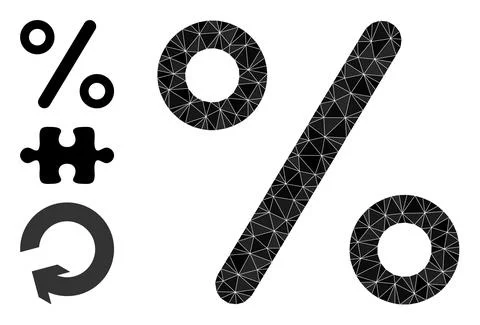 Vector Lowpoly Percent Icon and Other Icons Stock Illustration