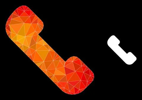 Vector Lowpoly Phone Receiver Icon with Flame Gradient Stock Illustration