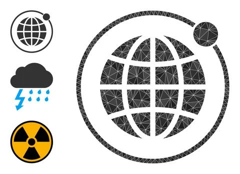 Vector Lowpoly Planet Orbit Icon with Bonus Icons Stock Illustration