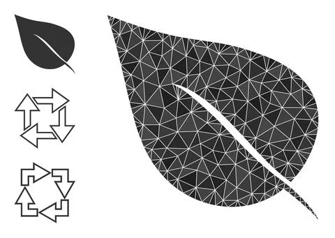 Vector Lowpoly Plant Leaf Icon with Bonus Icons Stock Illustration
