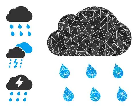 Vector Lowpoly Rain Cloud Icon with Bonus Icons 스톡 일러스트