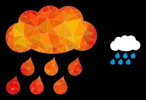 Vector Lowpoly Rain Cloud Icon with Orange Colored Gradient Stock Illustration