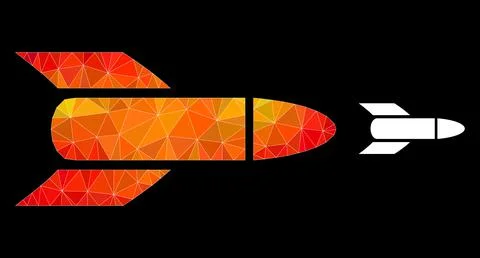 Vector Lowpoly Rocket Icon with Flame Gradient Stock Illustration