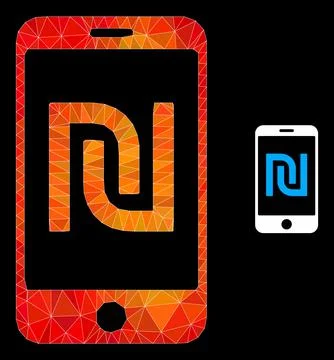 Vector Lowpoly Shekel Mobile Bank Icon with Fire Gradient Stock Illustration