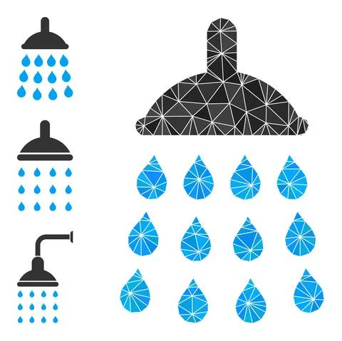 Vector Lowpoly Shower Icon and Bonus Icons 스톡 일러스트