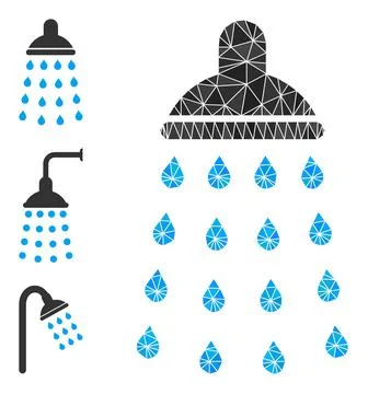 Vector Lowpoly Shower Icon with Bonus Icons 스톡 일러스트