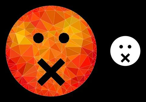 Vector Lowpoly Silence Smiley Icon with Flame Gradient Stock Illustration