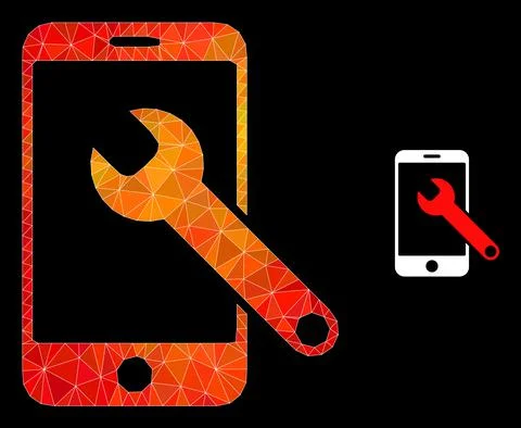 Vector Lowpoly Smartphone Repair Icon with Fire Gradient Stock Illustration