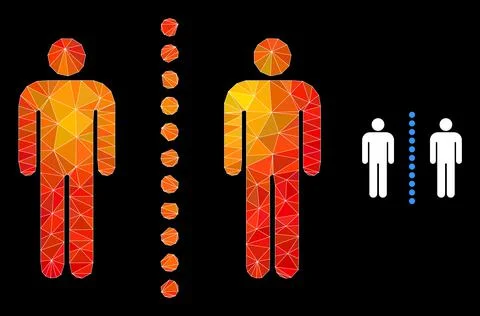 Vector Lowpoly Social Distance Icon with Orange Colored Gradient 스톡 일러스트