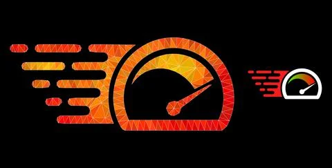 Vector Lowpoly Speed Gauge Icon with Fire Gradient Stock Illustration