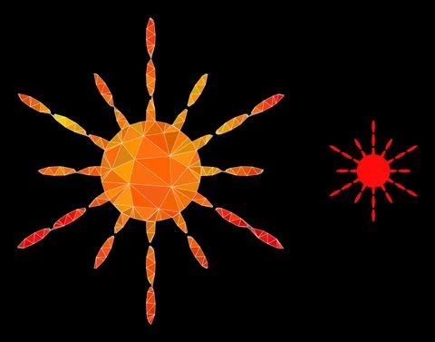 Vector Lowpoly Sun Rays Icon with Orange Colored Gradient 스톡 일러스트
