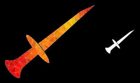 Vector Lowpoly Sword Icon with Flame Gradient Stock Illustration