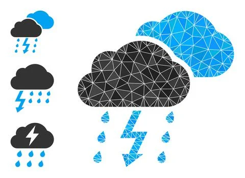 Vector Lowpoly Thunderstorm Icon and Other Icons Illustrazione stock