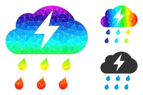 Vector Lowpoly Thunderstorm Icon with Spectral Colored Gradient Illustrazione stock