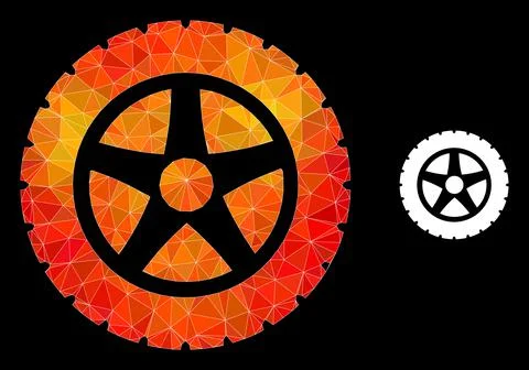 Vector Lowpoly Tire Wheel Icon with Fire Gradient Stock Illustration