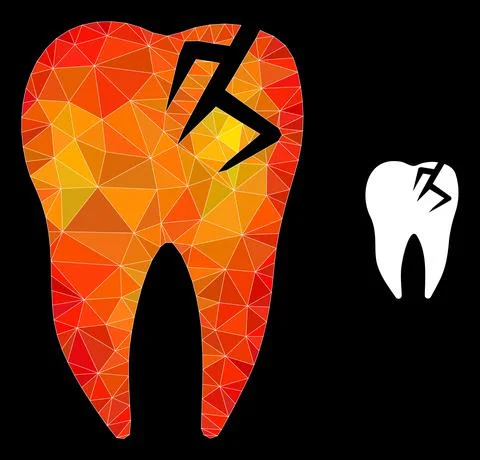 Vector Lowpoly Tooth Fracture Icon with Flame Gradient Illustrazione stock