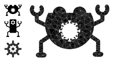 Vector Lowpoly Virus Nanobot Icon with Bonus Icons Illustrazione stock