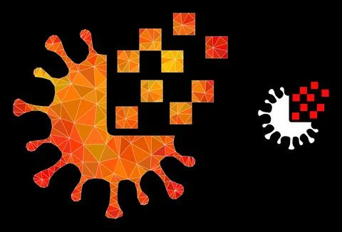 Vector Lowpoly Virus Synthesis Icon with Fire Gradient Stock Illustration