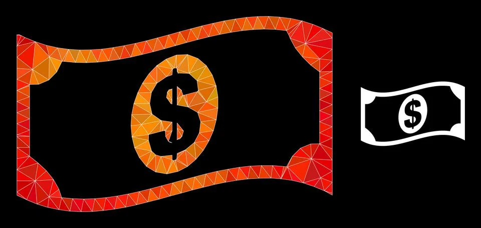 Vector Lowpoly Waving Dollar Banknote Icon with Flame Gradient Stock Illustration