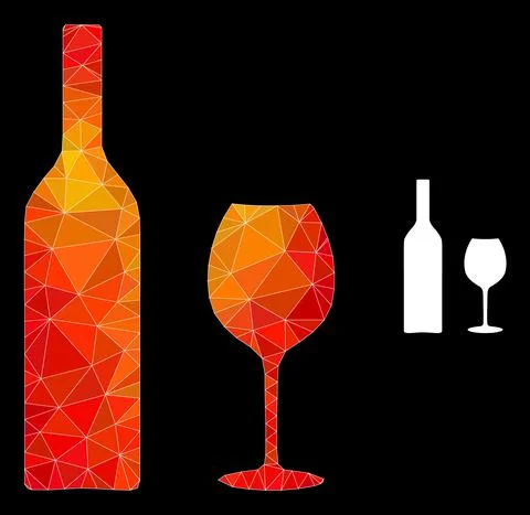 Vector Lowpoly Wine Glassware Icon with Orange Colored Gradient イラスト素材