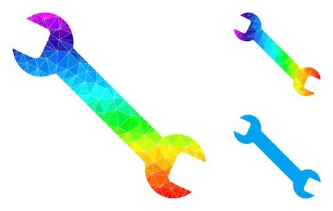 Vector Lowpoly Wrench Icon with Rainbow Gradient 스톡 일러스트