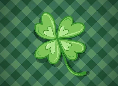 Vector lucky four leaf clover is on green irish plaid pattern for Patrick's.. Stock Illustration
