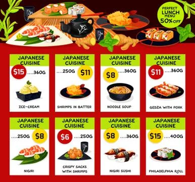 Vector lunch menu templates for Japanese cuisine Stock Illustration
