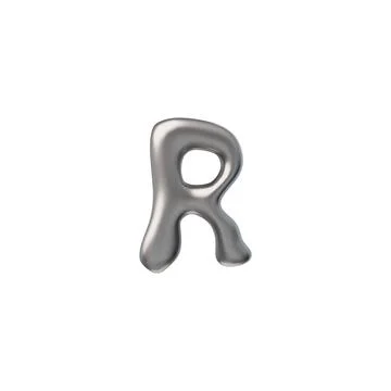 Vector lustrous R stands in 3D, rendered with a chrome appearance on a white Stock Illustration