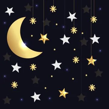 Vector luxury blue background with gold stars and moon. Golden abstract decor Stock Illustration