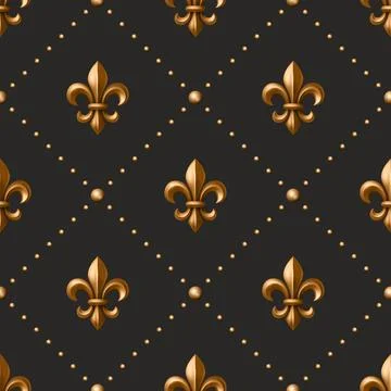 Vector Luxury Fleur-de-Lis Seamless Pattern. Golden Royal Heraldic Symbol on Stock Illustration