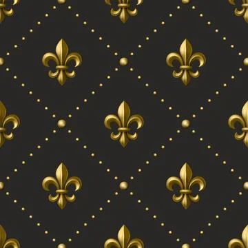 Vector Luxury Fleur-de-Lis Seamless Pattern. Golden Royal Heraldic Symbol on Illustrazione stock