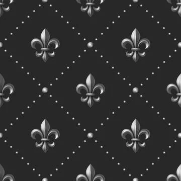 Vector Luxury Fleur-de-Lis Seamless Pattern. Silver Metallic Royal Fleur-de-Lis 스톡 일러스트
