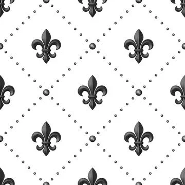 Vector Luxury Fleur-de-Lis Seamless Pattern. Black Royal Fleur-de-Lis on White Stockillustratie