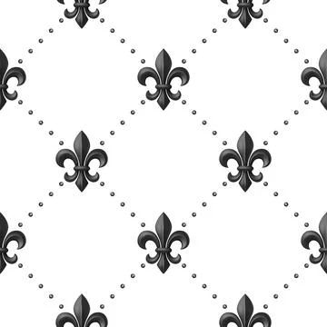 Vector Luxury Fleur-de-Lis Seamless Pattern. Black Royal Fleur-de-Lis on White イラスト素材