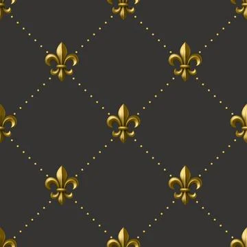 Vector Luxury Gold Fleur-de-Lis Seamless Pattern on Black Background. Golden Stockillustratie