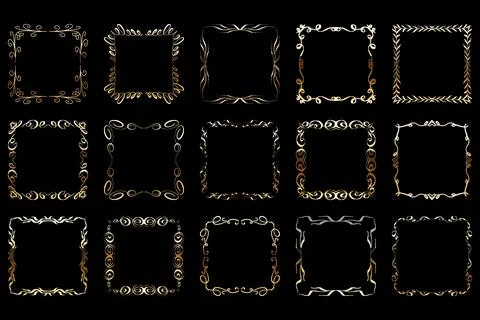 Vector luxury golden frames set. Ornamental shiny golden decorative design Illustrazione stock