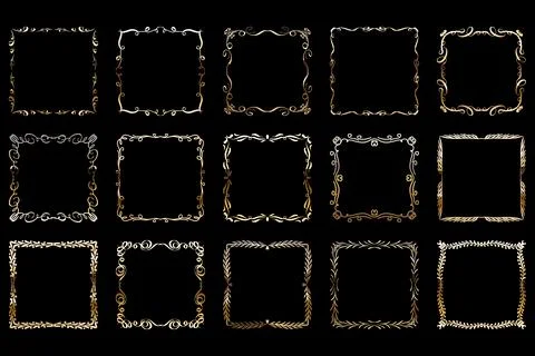 Vector luxury golden frames set. Ornamental shiny golden decorative design Stock Illustration