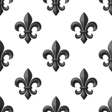 Vector Luxury Seamless Pattern with 3d Black Fleur-de-Lis on White Background Stock Illustration