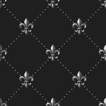 Vector Luxury Silver Fleur-de-Lis Seamless Pattern on Black Background. Silver Stockillustratie