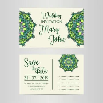 Vector luxury wedding invitation with mandala Stock Illustration