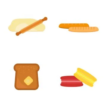 Vector macaroon fresh baked bread products icons isolatedset meal bakery wheat Stockillustratie