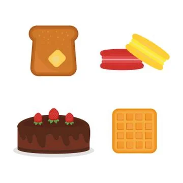 Vector macaroon fresh baked bread products icons isolated set bakery wheat toast Stock Illustration